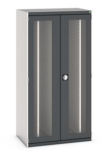 cubio cupboard window doors, 4x sliding louvre panels. WxDxH: 1050x650x2000mm. RAL 7035/5010 or selected Bott1050mm Wide Industrial Tool Cupboards